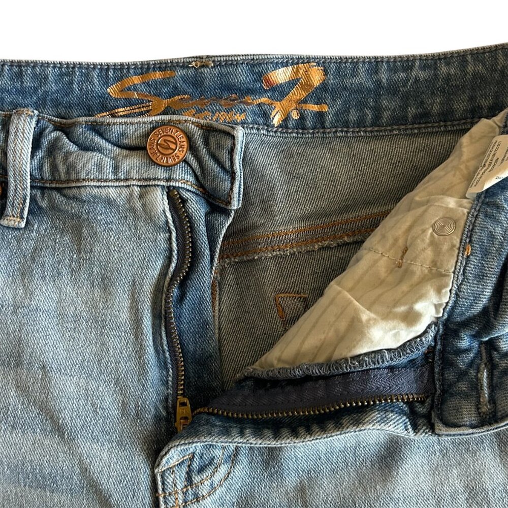 Seven7 Jeans Size 8 Light Wash Distressed Mid Rise Stretch Denim - Picture 9 of 13